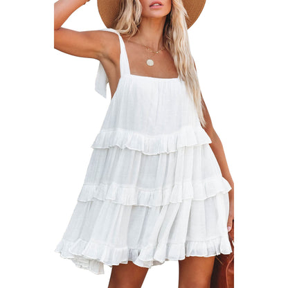 Casual Summer Ruffled Cake Style Mini Dresses