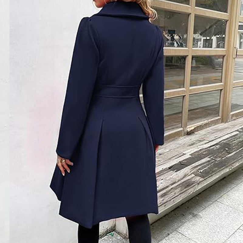 Fashion Women's Trench Coat Lapel Double-breasted Pocket A-shaped Pea Coat