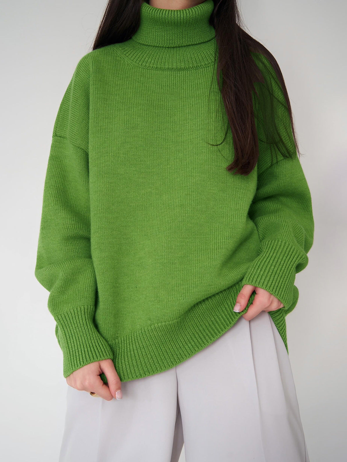 Fashion High Neck Knitted Pullover Sweaters for Women