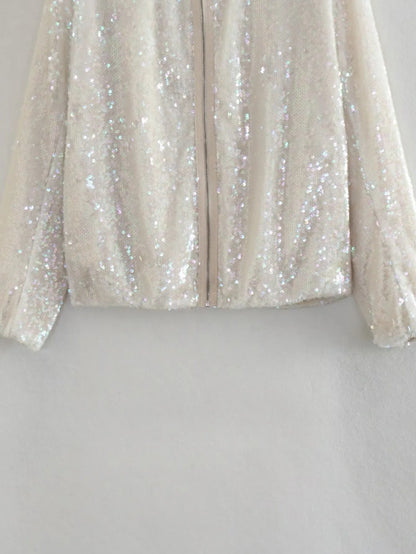 Fashion Sequined Round Neck Top Coats