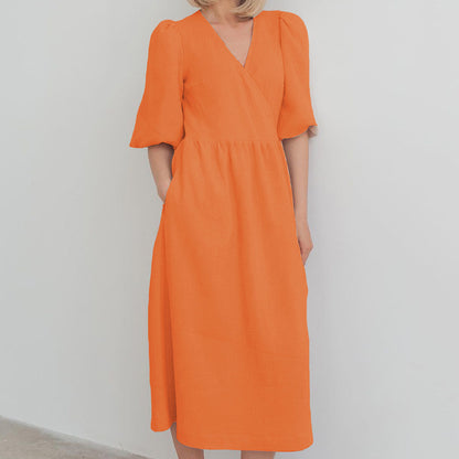 Elegant Cotton Summer Short Sleeves Midi Dresses