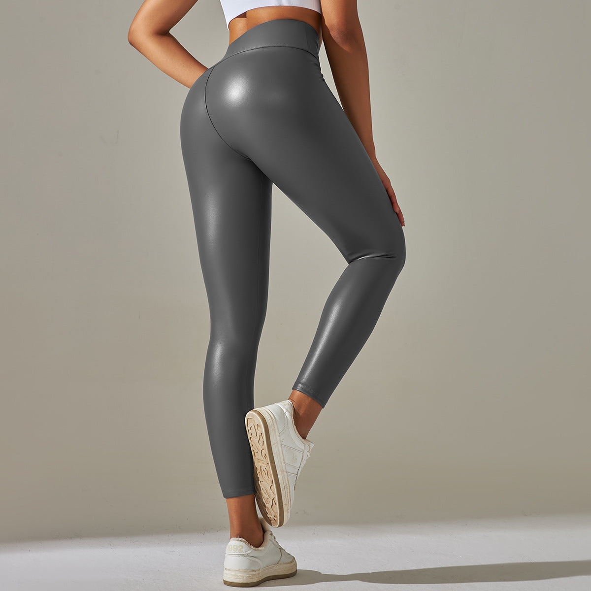 Sexy Elastic Pu High Waist Yoga Leggings