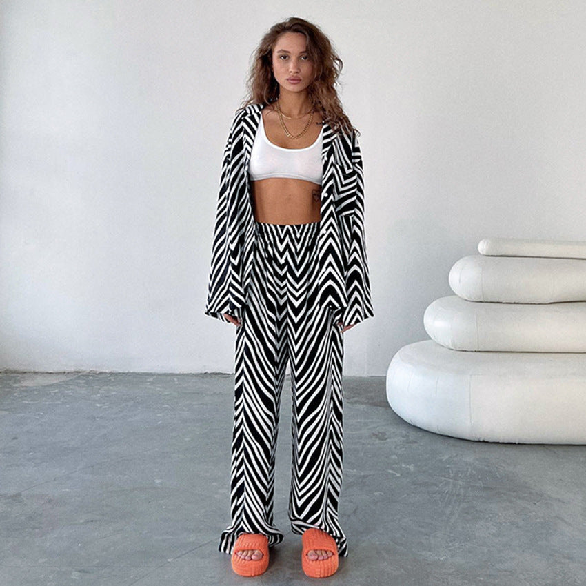 Fashion Black & White Stripes Two Pieces Suits for Women