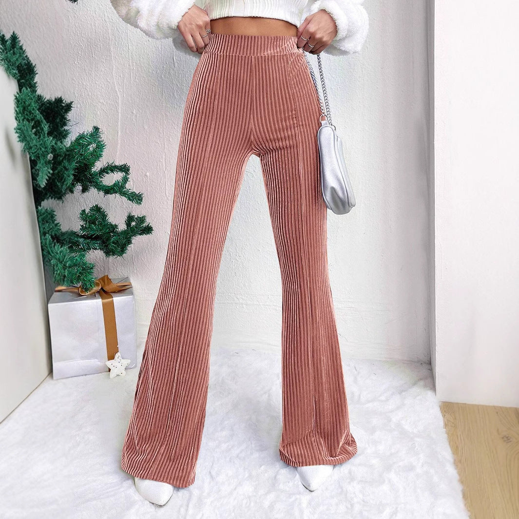 Casual High Waist Corduroy Trumpet Pants for Women