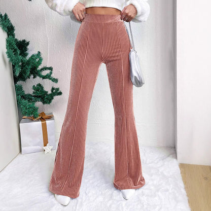 Casual High Waist Corduroy Trumpet Pants for Women