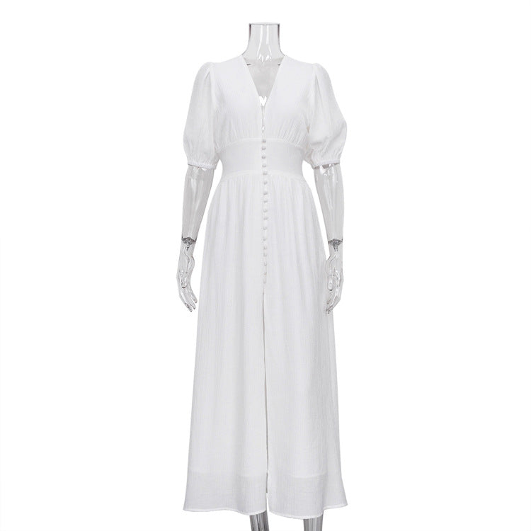 Elegant V Neck Designed Split Front Long Dresses