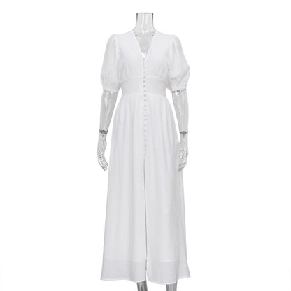 Elegant V Neck Designed Split Front Long Dresses