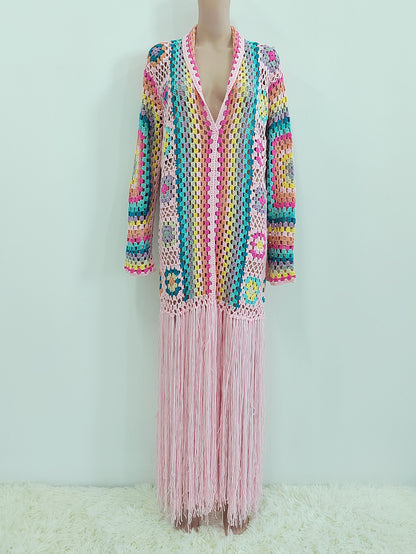 Colorful Crochet Irregular Tassels Coats for Women