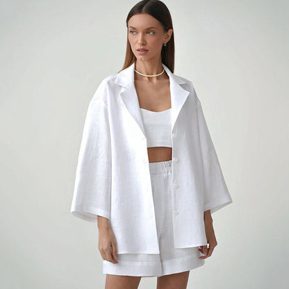 Summer Cotton Long Sleeves Shirts and Shorts Suits