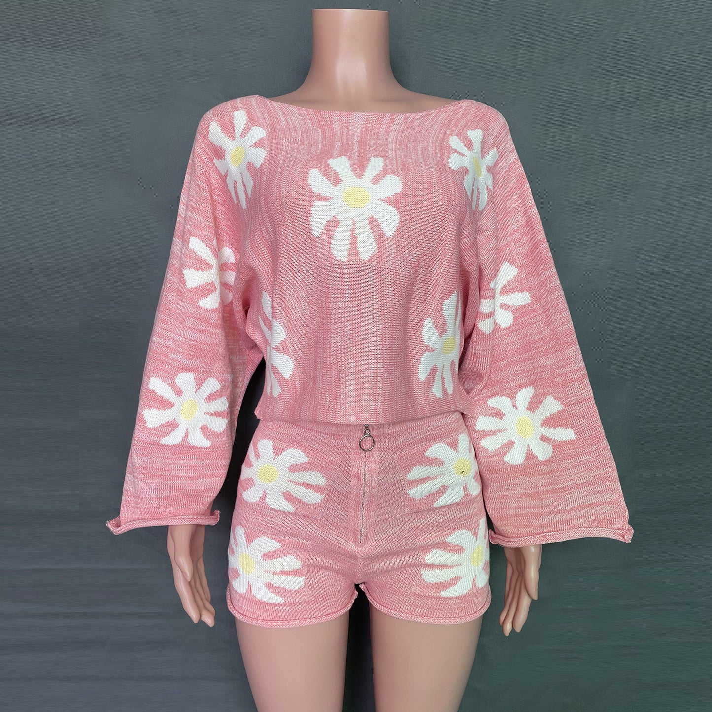 Fashion Colorful Flower Knitted Suits