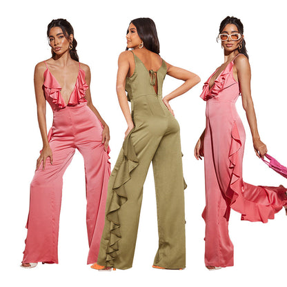 Sexy Satin Ruffled Summer Jumpsuits
