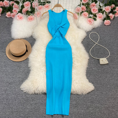 Sexy Summer Twist Designed Knitted Tank Top Elastic Dresses