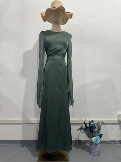 Elegant Satin Summer Long Sleeves Dresses