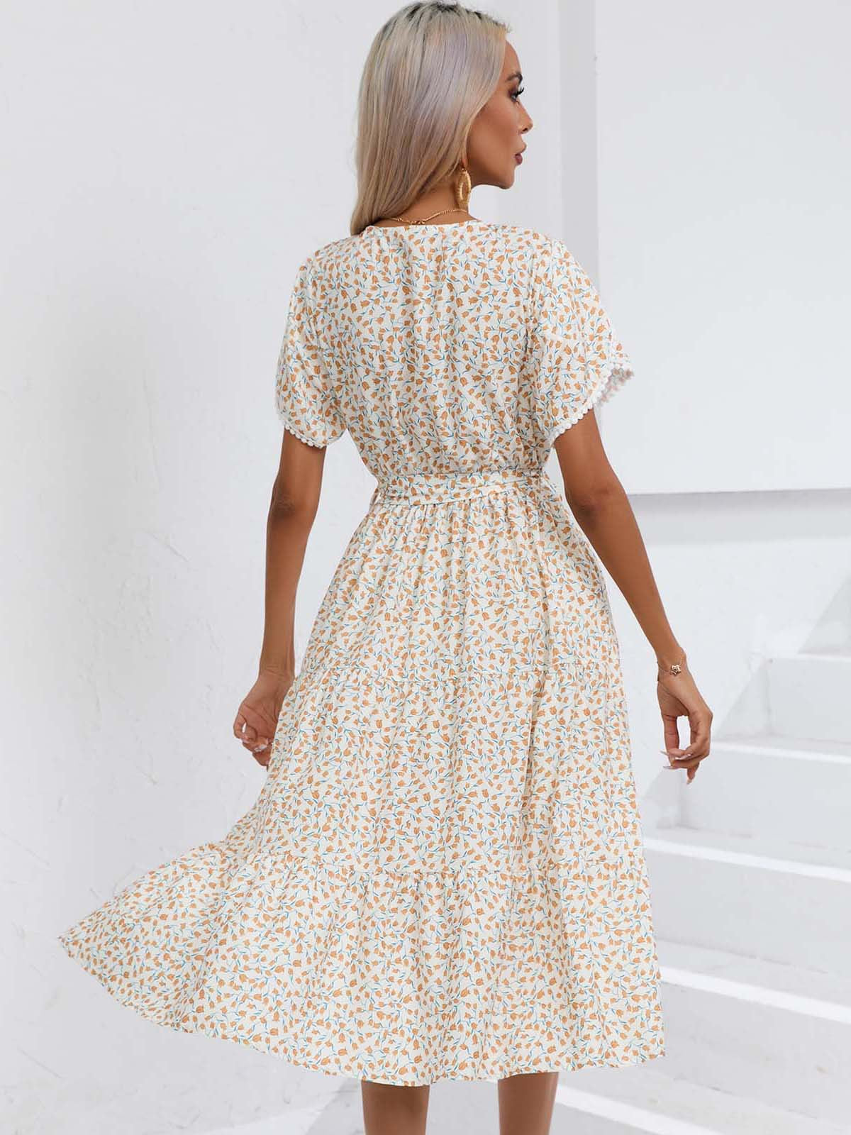 Leisure Summer V Neck Women Midi Dresses