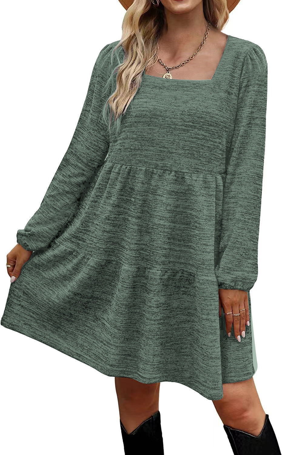 Fashion Square Neckline Fall Mini Dresses