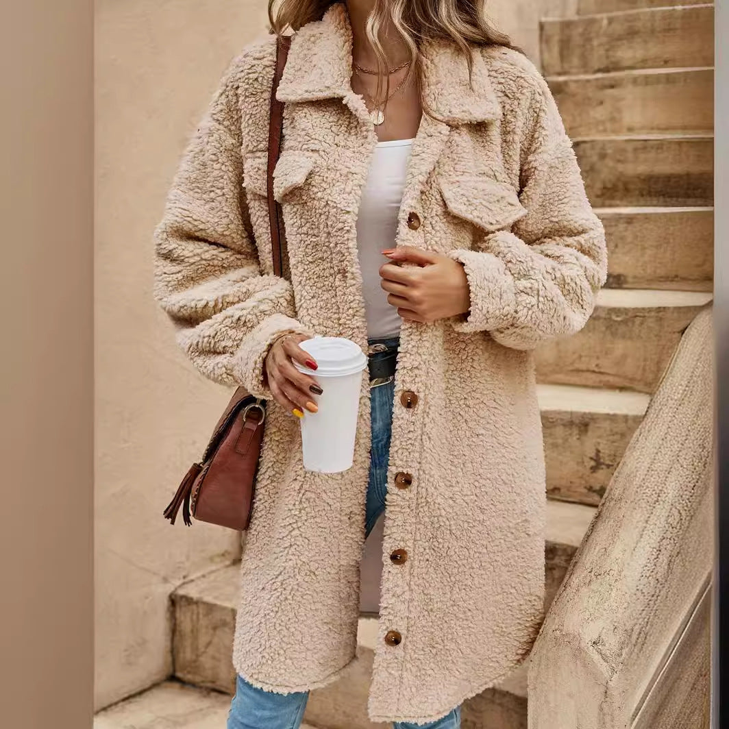 Fashion Turnover Collar Women Long Outerwear