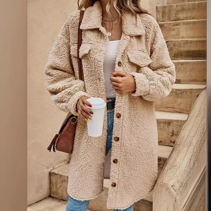 Fashion Turnover Collar Women Long Outerwear