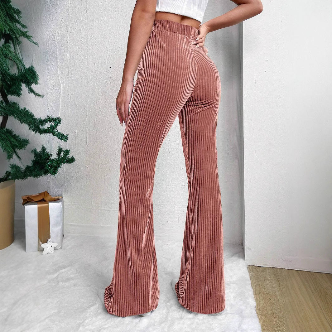 Casual High Waist Corduroy Trumpet Pants for Women