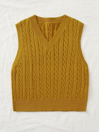 Casual V Neck Sleeveless Knitted Vest