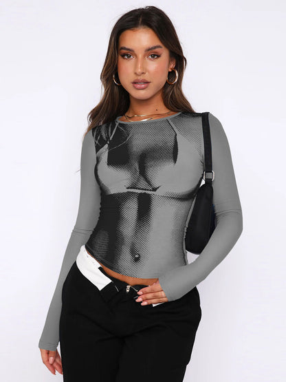 Fashion Midriff Baring Long Sleeves Tight T Shirts