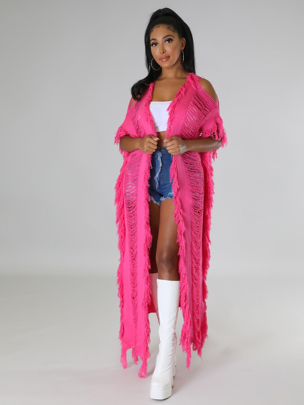 Fashion Tassels Knitted Hollow Out Women Coats