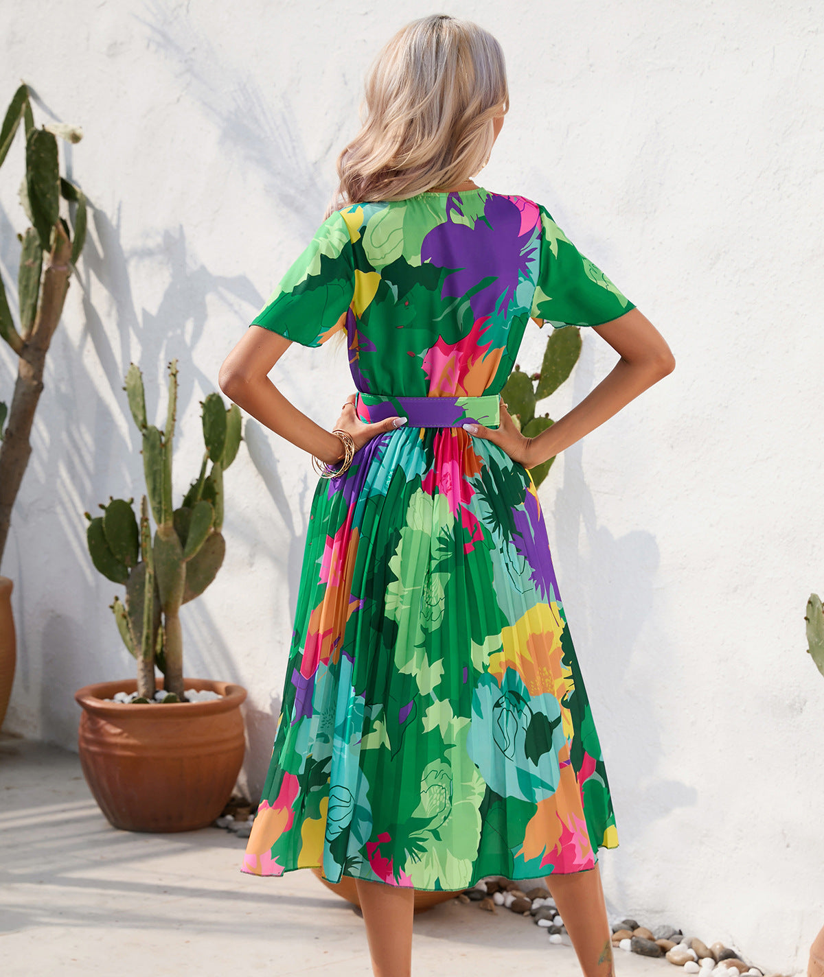 Summer Floral Print Short Sleeves Midi Dresses