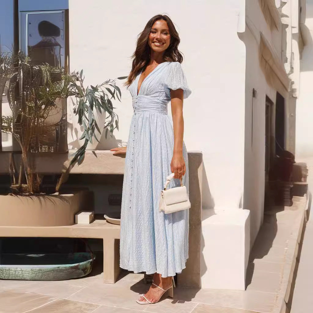 Elegant V Neck Summer Long Dresses