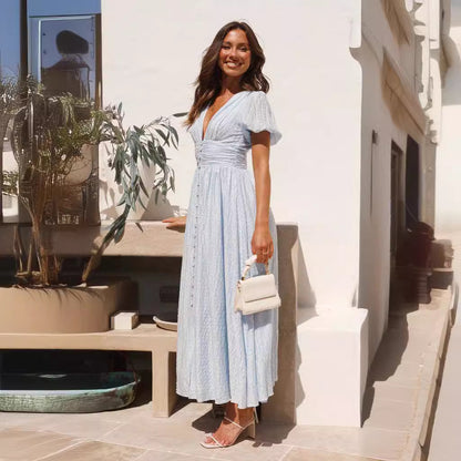 Elegant V Neck Summer Long Dresses