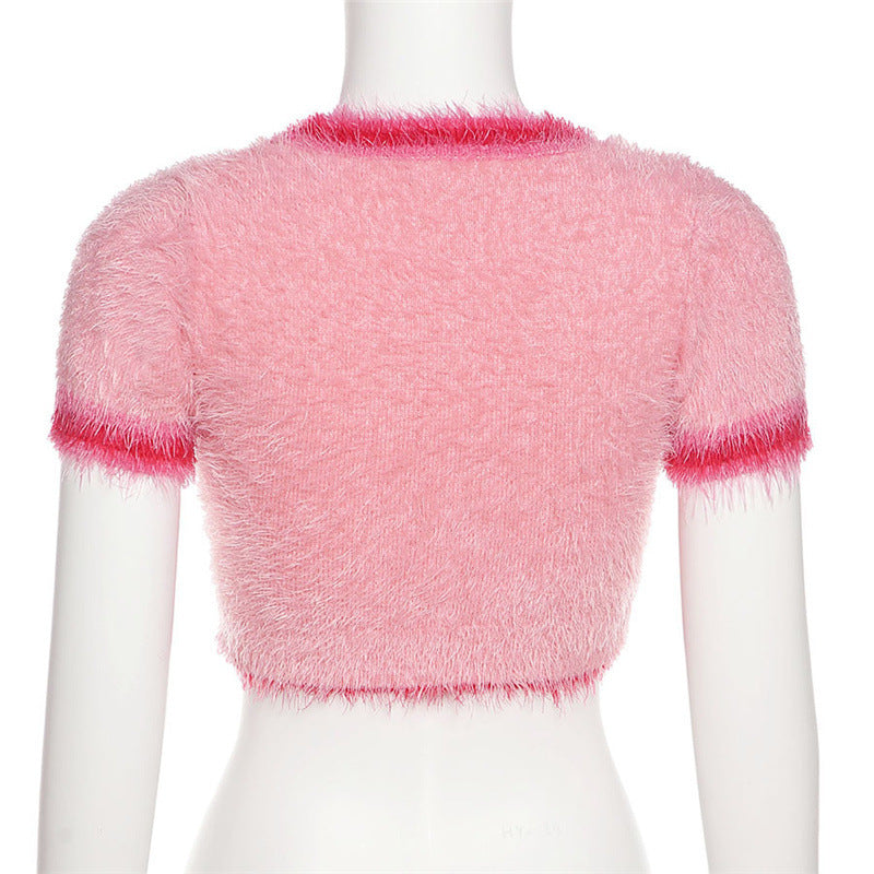 Fashion Cherry Design Midriff Baring Woven T  Shirts