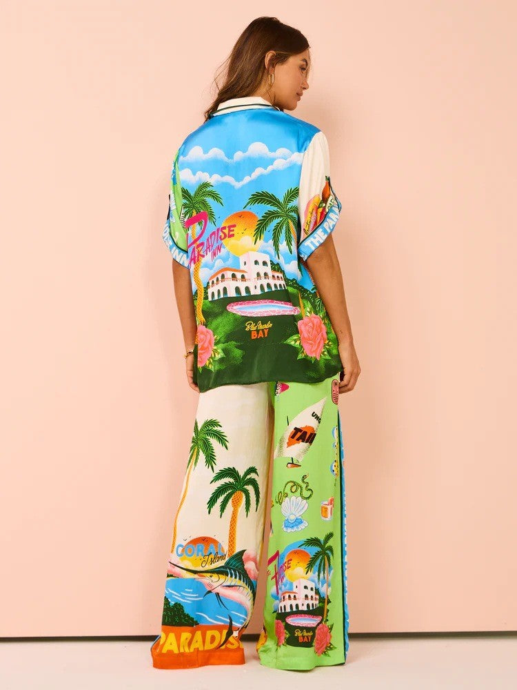 Fashion Personalized Printing Short-sleeved Color Matching Holiday Leisure Tether Set