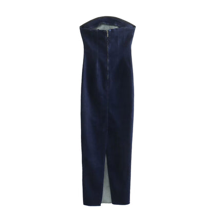 Sexy Back Zippered Strapless Denim Dresses