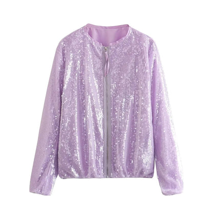 Fashion Sequined Round Neck Top Coats