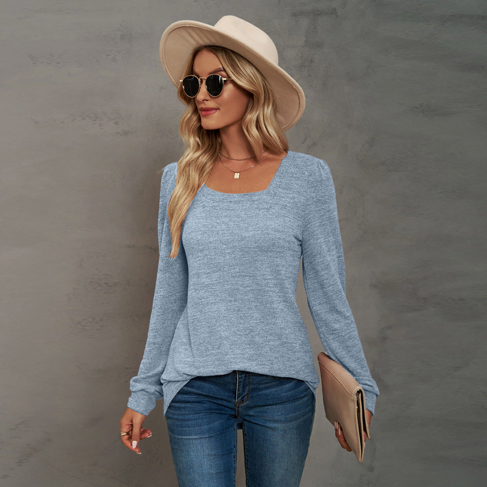 Fashion Square Neckline Long Sleeves Shirts