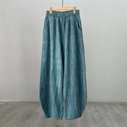 Casual Dyed Linen Wide Legs Pants