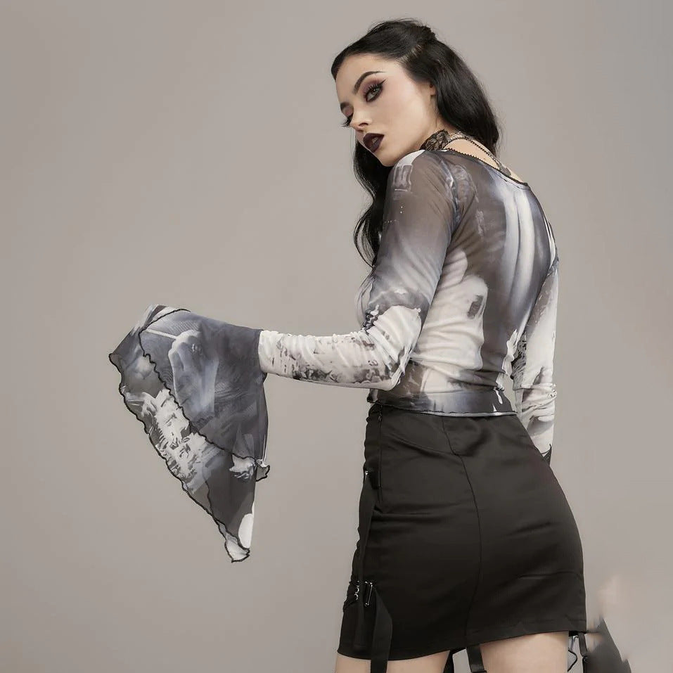 Summer Sexy Trumpet Sleeves Midriff Baring Women Shirts