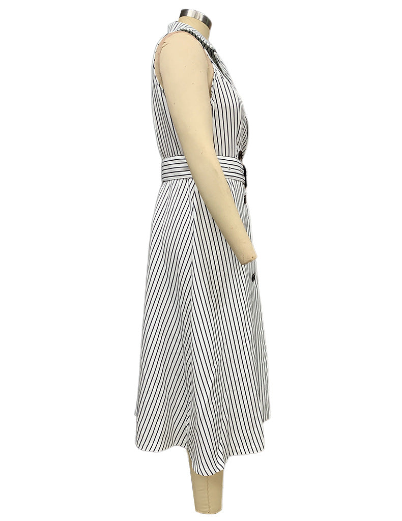 Fashion Striped Sleeveless Office Lady Dresses