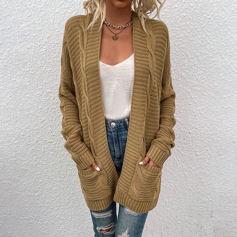 Fashion Twist Design Knitted Long Cardigan Sweaters