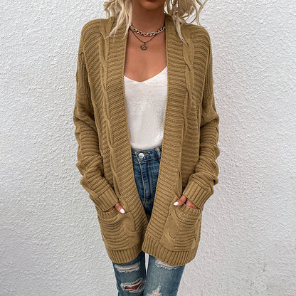 Fashion Twist Design Knitted Long Cardigan Sweaters
