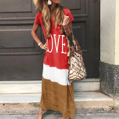 Casual Contrast Design Summer Short Sleeves Dresses