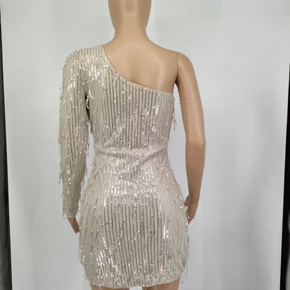 Sexy One Shoulder Sequined Sheath Mini Dresses
