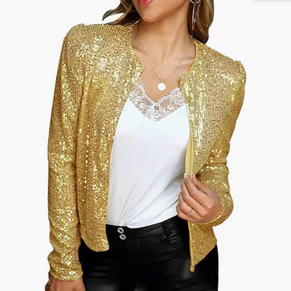 Fashion Stand Collar Sequined Short Coats for Women
