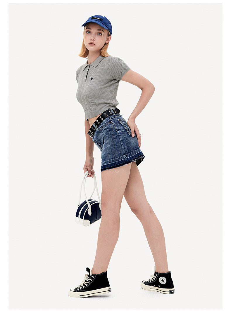 Vintage Knitted Short Sleeves Polo T Shirts