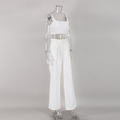 Summer Linen Crop Tops and Wide Legs Pants for Women
