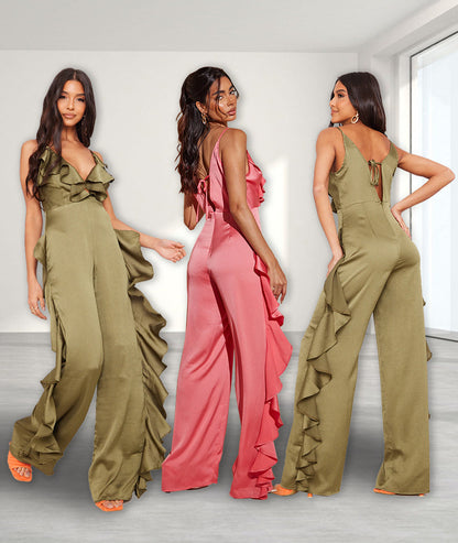 Sexy Satin Ruffled Summer Jumpsuits