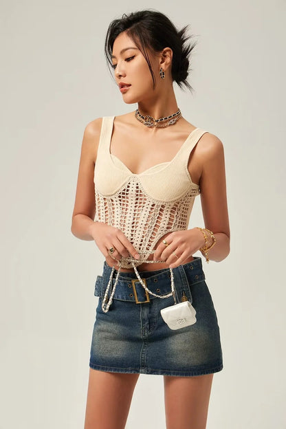 Fashion Crochet Knitted Midriff Baring Summer Tank Tops