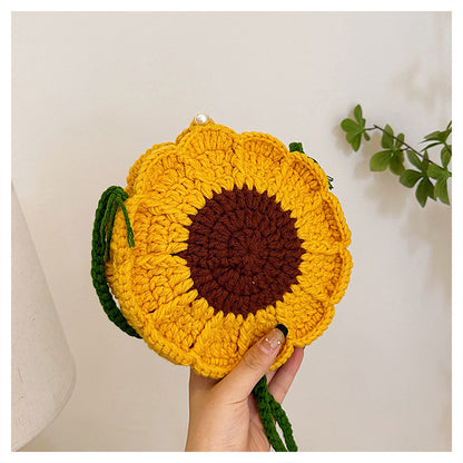 Designed Handmade Crochet 3d Sunflower Mini Shoulder Bags