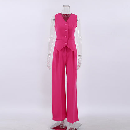 Fashion Sleeveless Tops and Long Pants Two Pieces Suits