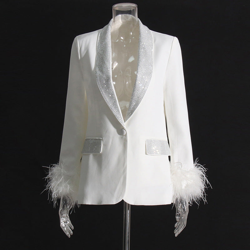 Luxury Designed Feather Blazer Coat for Women