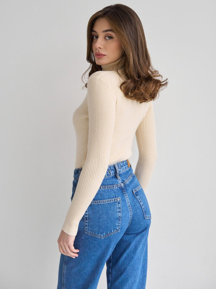 Sexy High Neck Knitted Sheath Sweaters