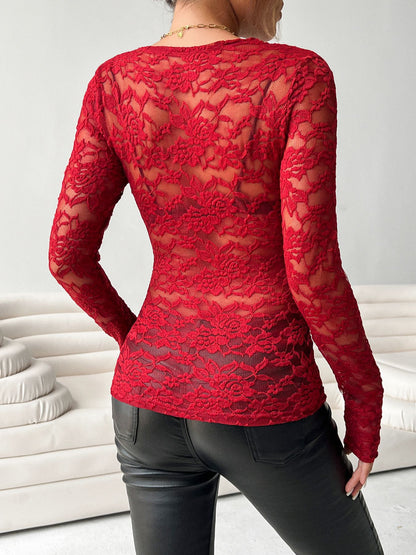 Elegant V Neck Long Sleeves Lace Shirts